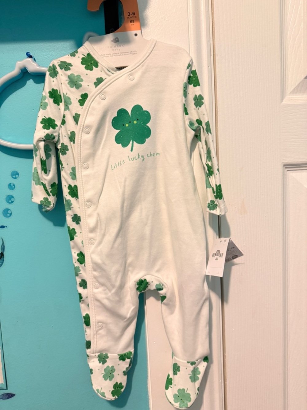 Baby One-Piece Footed Sleeper - White & Green Clover